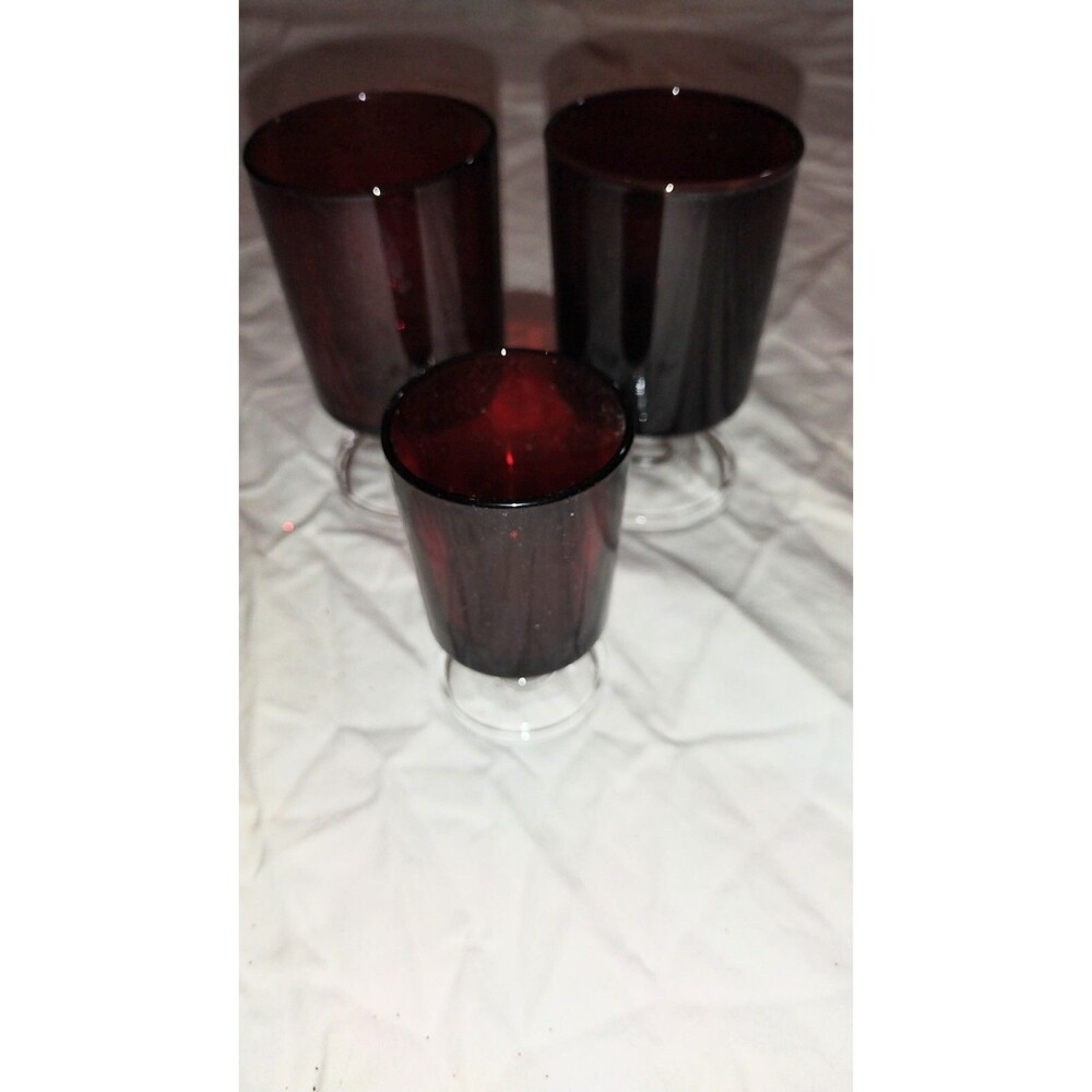 3 Cavalier Ruby Red Cristal D'Arques-Durand (2) 3.75" Wine & (1) 2.75" Cordial
